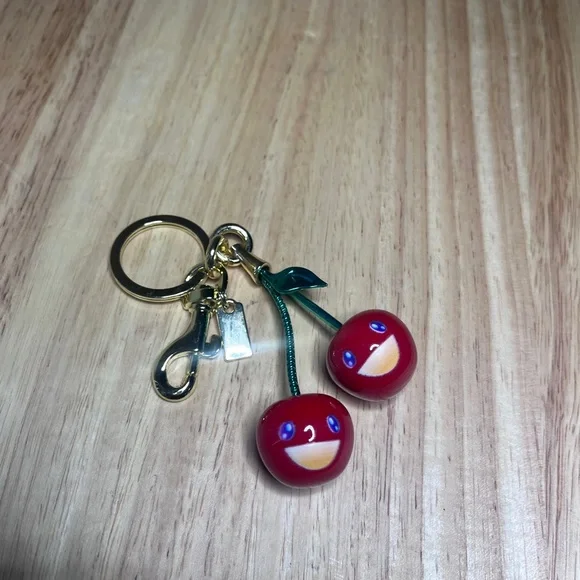 Cherry Keychain with Gold Accents Purse Bag Charm - Picture 2 of 3